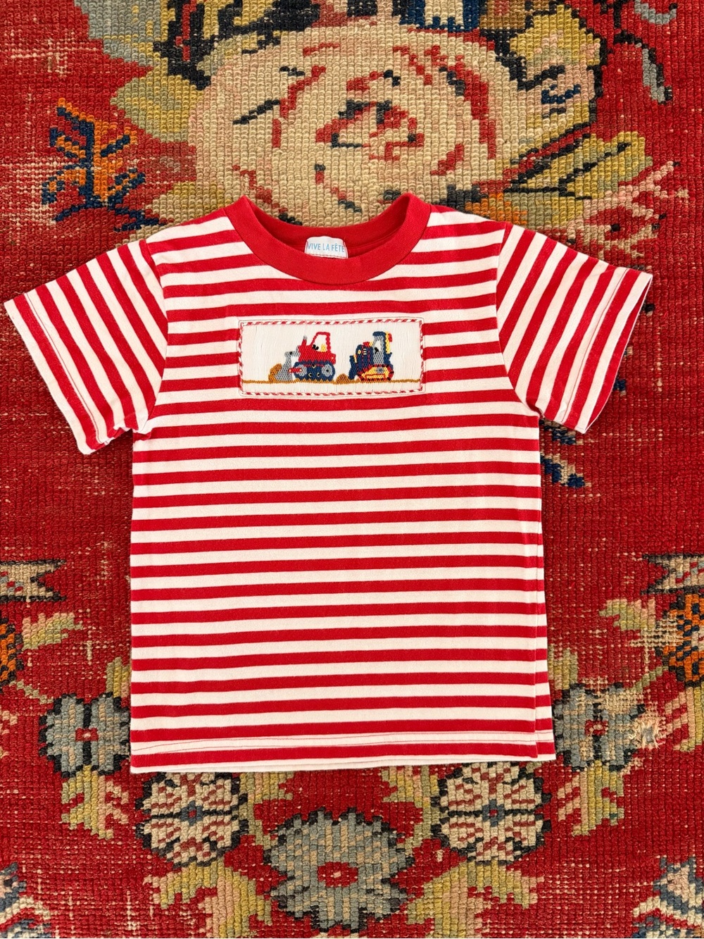 Red & White Striped Boys Shirt Smocked size 4